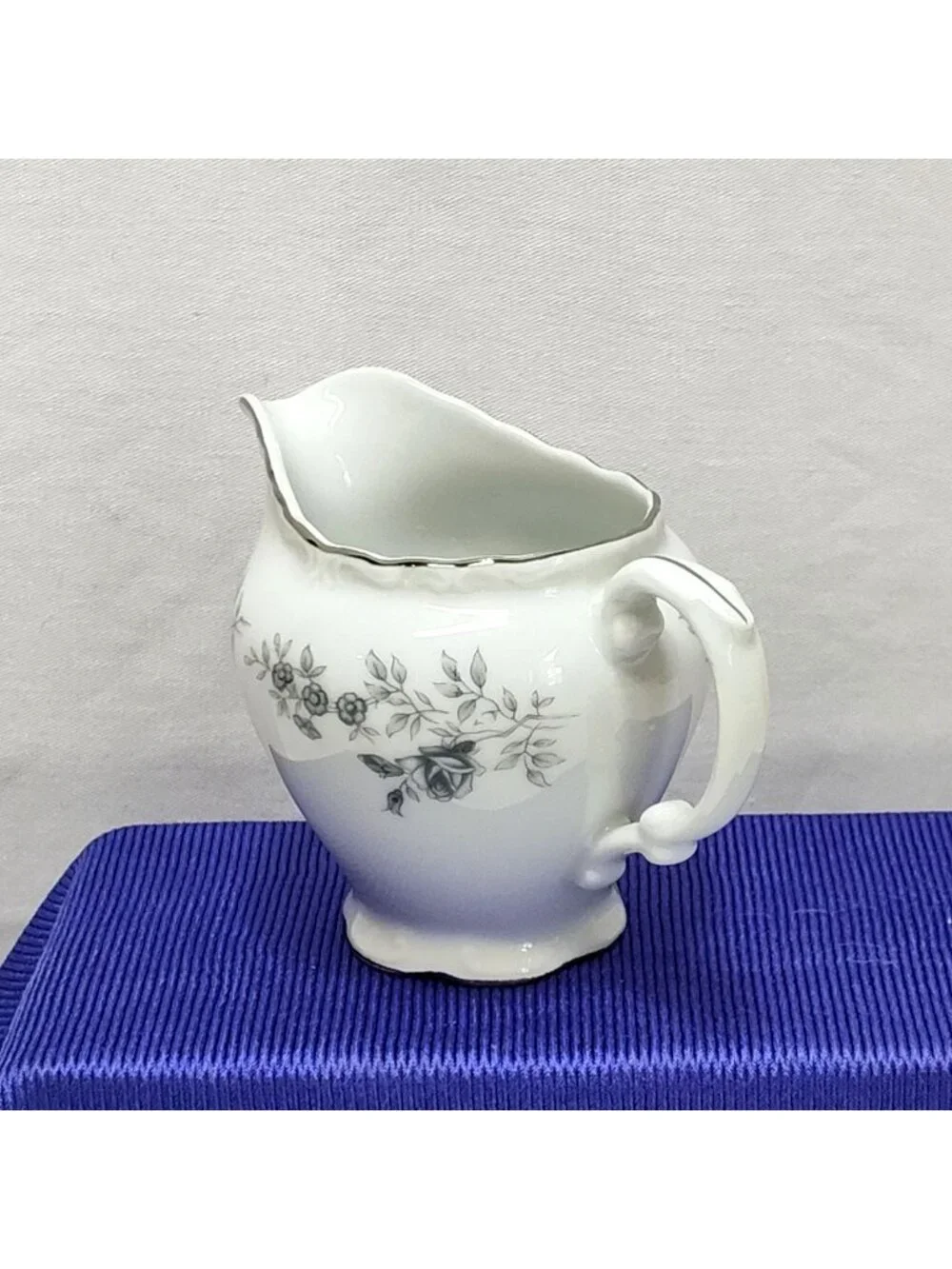 Baroque Bleu By Daniele Japan Fine China Creamer Scalloped Edge Silver Trim VTG
